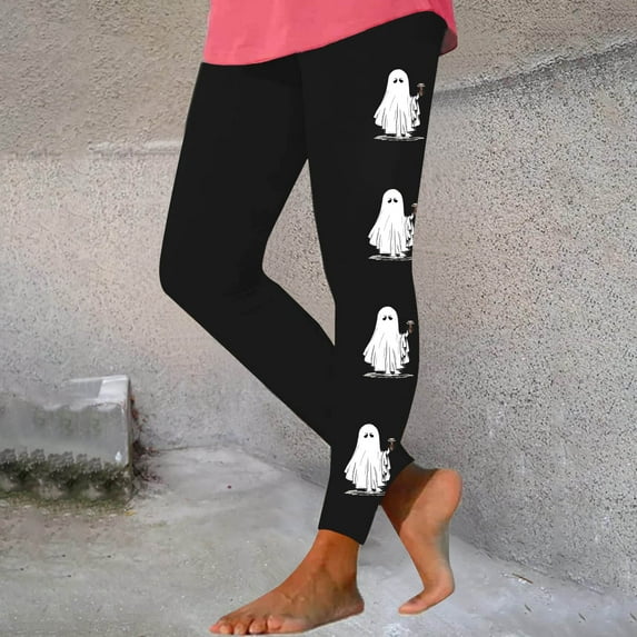 Lolmot Black Leggings Women's Halloween Costumes High Waisted Workout Leggings Lightweight Halloween Pumpkin Ghost Print Ankle Length Tights Holiday Cosplay Party Soft Athletic Stretchy Yoga Pants