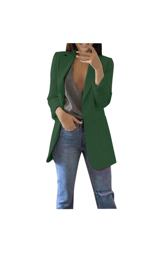 Blazer Jackets for Women Solid Mid-long Blazers Workplace Business Jacket for Women Windproof Trench Autumn Spring Open Front Coat Blouse