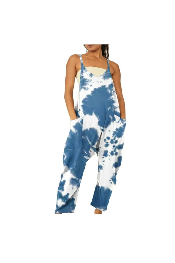 Up to 65 off!Lolmot Boho Jumpsuit For Women Summer Loose Sleeveless Romper Casual Floral Adjustable Spaghetti Strap Wide Leg Harem Long Pant Overall with Pockets