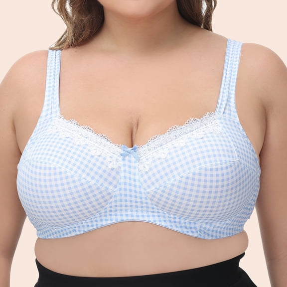 Lolmot Bras for Women No Underwire Comfortable Push Up Bras for Women Full Coverage Invisible Lifting Bra Plaid Plus Size Bras