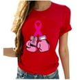 thumbnail image 1 of Lolmot Cancer Shirt for Women Breast Cancer Awareness T-Shirt Pink Ribbon Boxing Gloves Print Shirts Short Sleeve Round Neck Tee Tops, 1 of 5