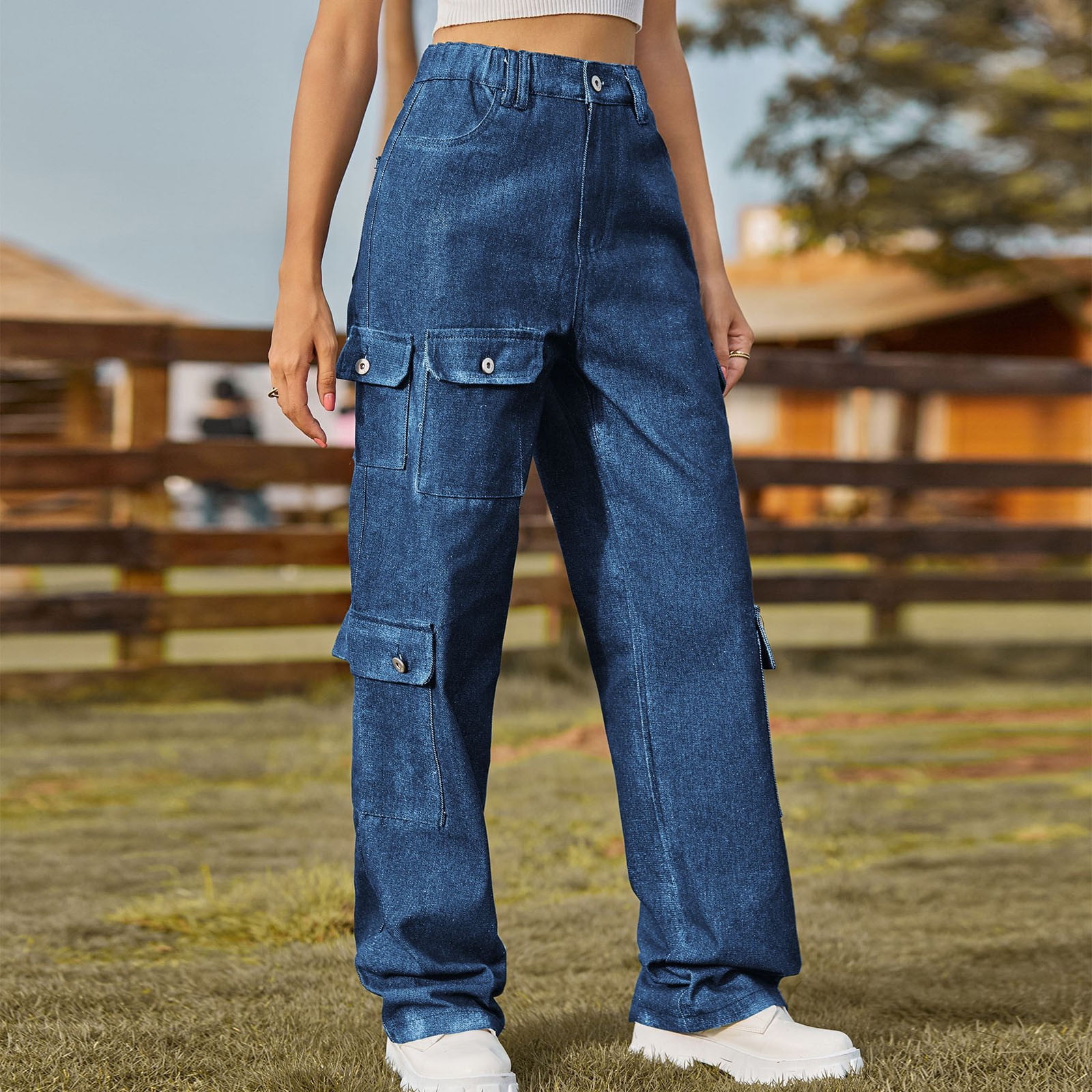 Lolmot Cargo Pants Women Elastic High Waist Baggy Cargo Lolmot Cargo Pants Women Elastic High Waist Baggy Cargo
