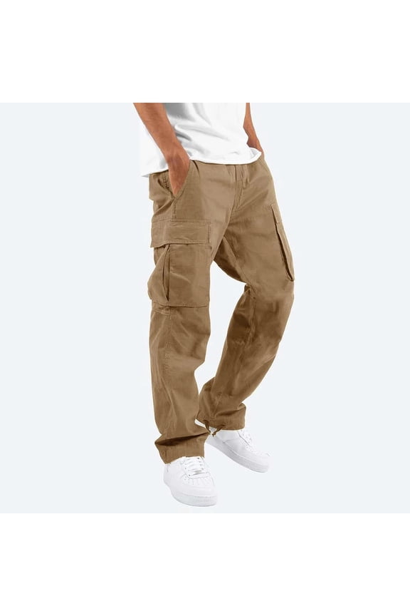 Lolmot Cargo Pants for Men Relaxed Fit Causal Slim Beach Work Streetwear Khaki Baggy Pants with Zipper Pockets