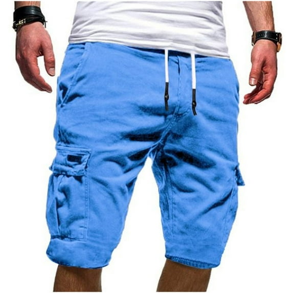Lolmot Cargo Pants for Men Summer Shorts Sport Pure Color Bandage Casual Loose Flat Sweatpants Drawstring Multi Pocket Shorts Straight Pant