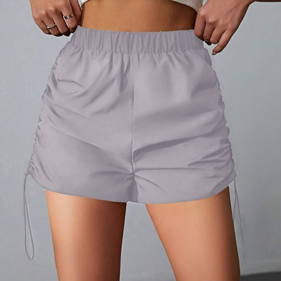 Lolmot Cargo Shorts for Women Y2K Sexy Elastic High Waist Side Drawstring Shorts Summer Solid Color Temperament Cargo Pants Trendy Clothing