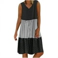 thumbnail image 1 of Lolmot Casual Dresses for Women 2023 Trendy Fashion Loose Stripe Dot Patchwork V-Neck Sleeveless Dress Sundress, 1 of 5