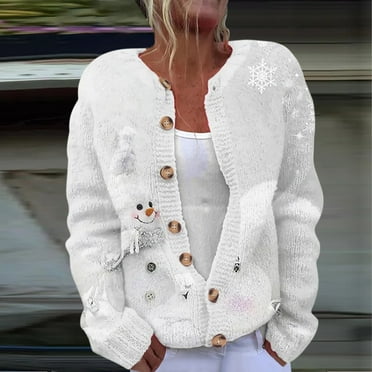 Lolmot Christmas Cardigan for Women Ugly Christmas Sweater Xmas Holiday Santa Claus Tree Snowman Open Front Knit Sweaters Outerwear