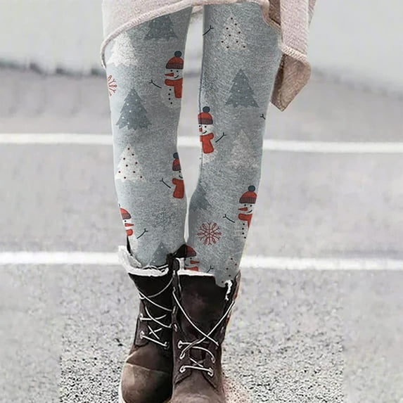 Lolmot Christmas Leggings for Women Plus Size High Waist Workout Pants Snowman Snowflake Santa Claus Print Ultra Soft Brushed Ankle Length Leggings Tights