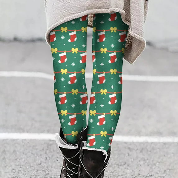 Up to 65 off!Lolmot Christmas Leggings Women's High Waisted Workout Leggings Lightweight Christmas Deer Santa Snowflake Print Ankle-Length Tights Soft Stretchy Yoga Pants