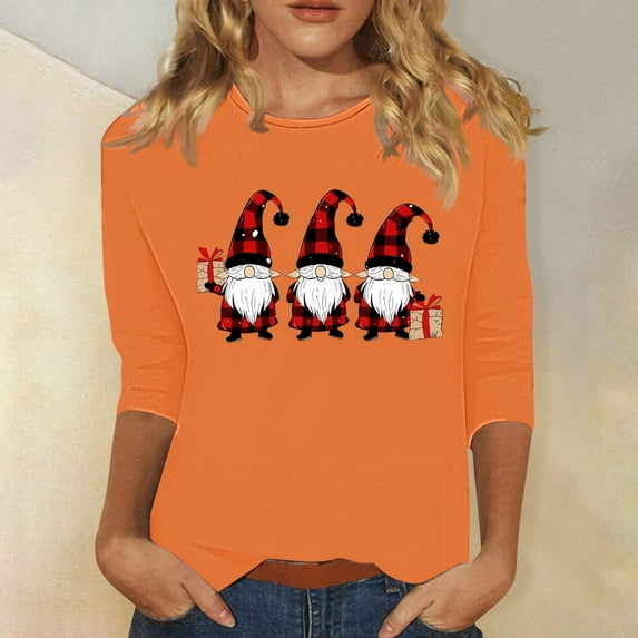 Up to 65 off!Lolmot Christmas Shirts for Women Funny Buffalo Plaid Gnomes 3/4 Sleeve Tops Cute Crewneck Vacation Christmas Shirts Pullover Tee Blouse