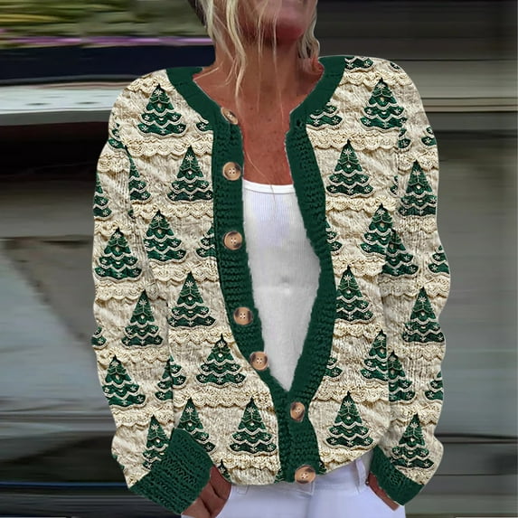 Up to 65 off!Lolmot Christmas Sweaters for Women Casual Long Sleeve Button Down Cardigan Fashion Xmas Tree Snowflake Knitted Sweater Tops