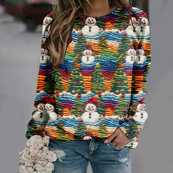 Up to 65 off!Lolmot Christmas Sweathirts for Women Plus Size Ugly Christmas Sweater Funny Santa Crewneck Sweatshirt Xmas Gift Fleece Long Sleeve Pullover Top