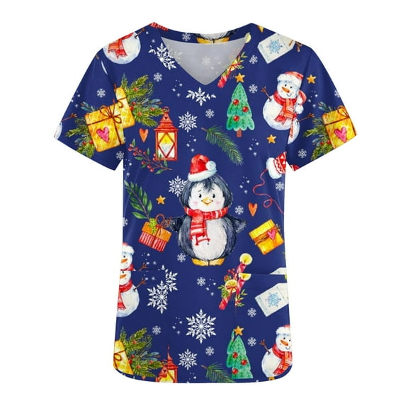 Up to 65 off!Lolmot Christmas Womens Scrub Tops Cute Santa Clause Snowman Xmas Tree Snowflake Printed Stretch Soft Scrub Shirts with Pockets Holiday Comfy Nurse Work Tops