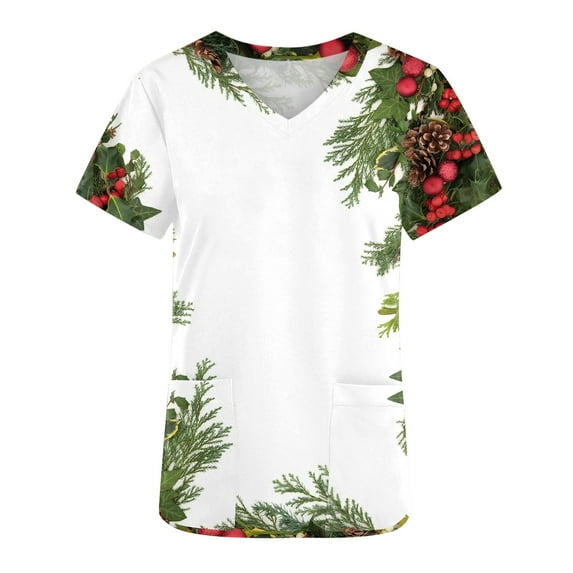 Up to 65 off!Lolmot Christmas Womens Scrub Tops Cute Santa Clause Snowman Xmas Tree Snowflake Printed Stretch Soft Scrub Shirts with Pockets Holiday Comfy Nurse Work Tops
