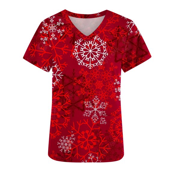 Up to 65 off!Lolmot Christmas Womens Scrub Tops Cute Santa Clause Snowman Xmas Tree Snowflake Printed Stretch Soft Scrub Shirts with Pockets Holiday Comfy Nurse Work Tops