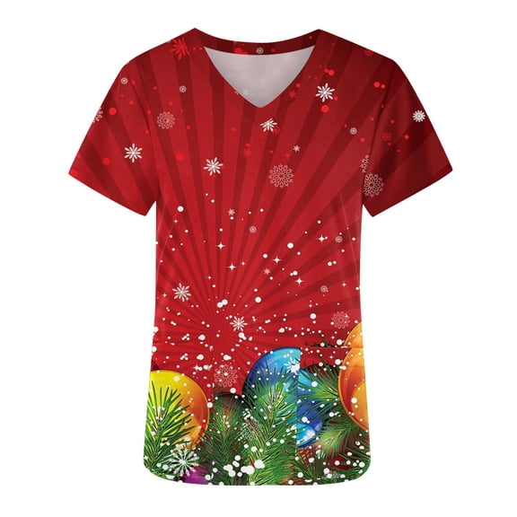 Up to 65 off!Lolmot Christmas Womens Scrub Tops Cute Santa Clause Snowman Xmas Tree Snowflake Printed Stretch Soft Scrub Shirts with Pockets Holiday Comfy Nurse Work Tops
