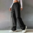 thumbnail image 1 of Up to 65 off!Lolmot Black Cargo Pants Women High Waist Baggy Straight Wide Leg Parachute Pants Loose Fit Trousers Streetwear Casual Y2K Pants with Pockets, 1 of 7