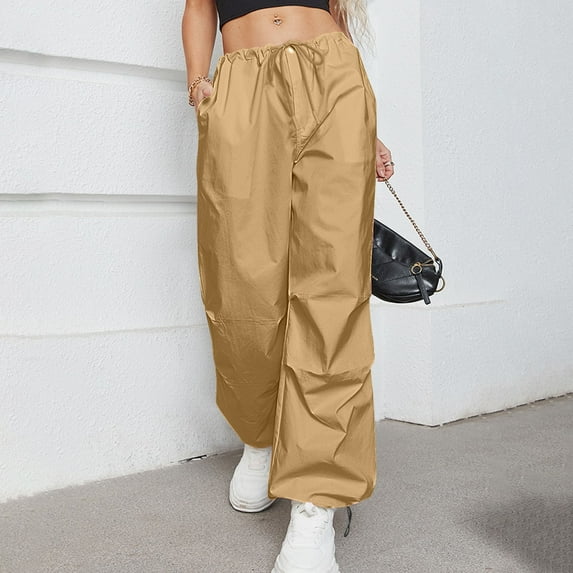 Lolmot Clearance! Parachute Pants for Women Pink Cargo Pants Casual Loose Drawstring Elastic Waist Multiple Pockets Baggy Y2K Pants