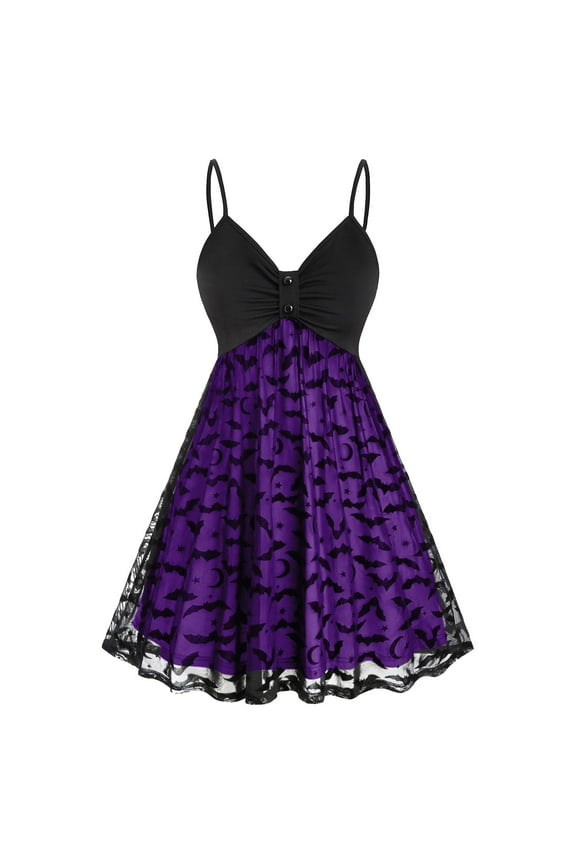 Up to 65 off!Lolmot Cocktail Dress for Women Plus Size Goth Dress Sexy Spaghetti Strap Backless V Neck Mini Dresses Halloween Costumes Bat Lace Vintage Punk Swing Party Dress