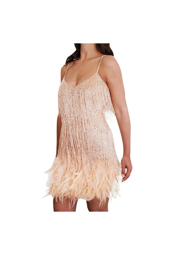 Up to 65 off!Lolmot Cocktail Dress for Women Plus Size Sexy Flapper Dresses 1920s Gatsby Sequin Fringe Prom Dance Party Dress Glitter Feather Cami Mini Dress