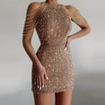 thumbnail image 1 of Lolmot Cocktail Dress for Women Glamorous Sequined Mini Dress Tassels Wrap Bodycon Sparkly Sequined Mini Dresses Sexy Sequined Party Dress, 1 of 5