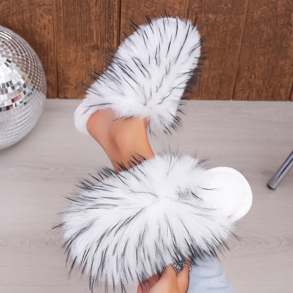 Lolmot Cozy Faux Fur Womens Slippers Fashion Closed Toe Slip On Fluffy Sandals Warm Plush Slide Shoes Indoor Outdoor