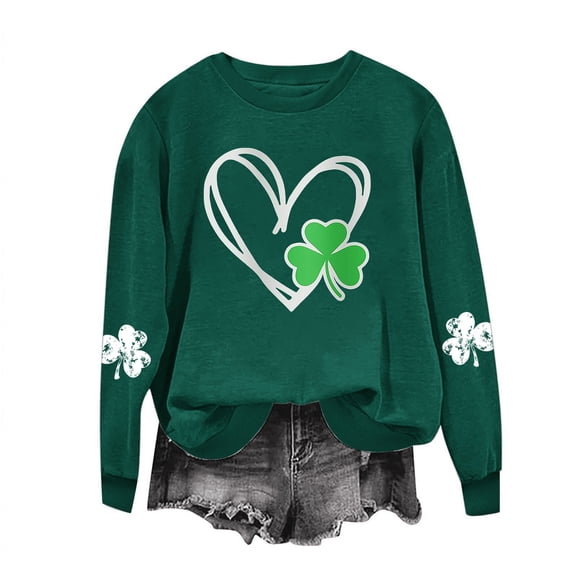 Up to 65 off!Lolmot Crewneck Sweatshirts Women St Patrick's Day Long Sleeve Tops Lucky Clover Heart Printed Shirt Blouse Irish Holiday Shamrock Sweatshirt Casual Loose Fleece Lined Pullover Tops