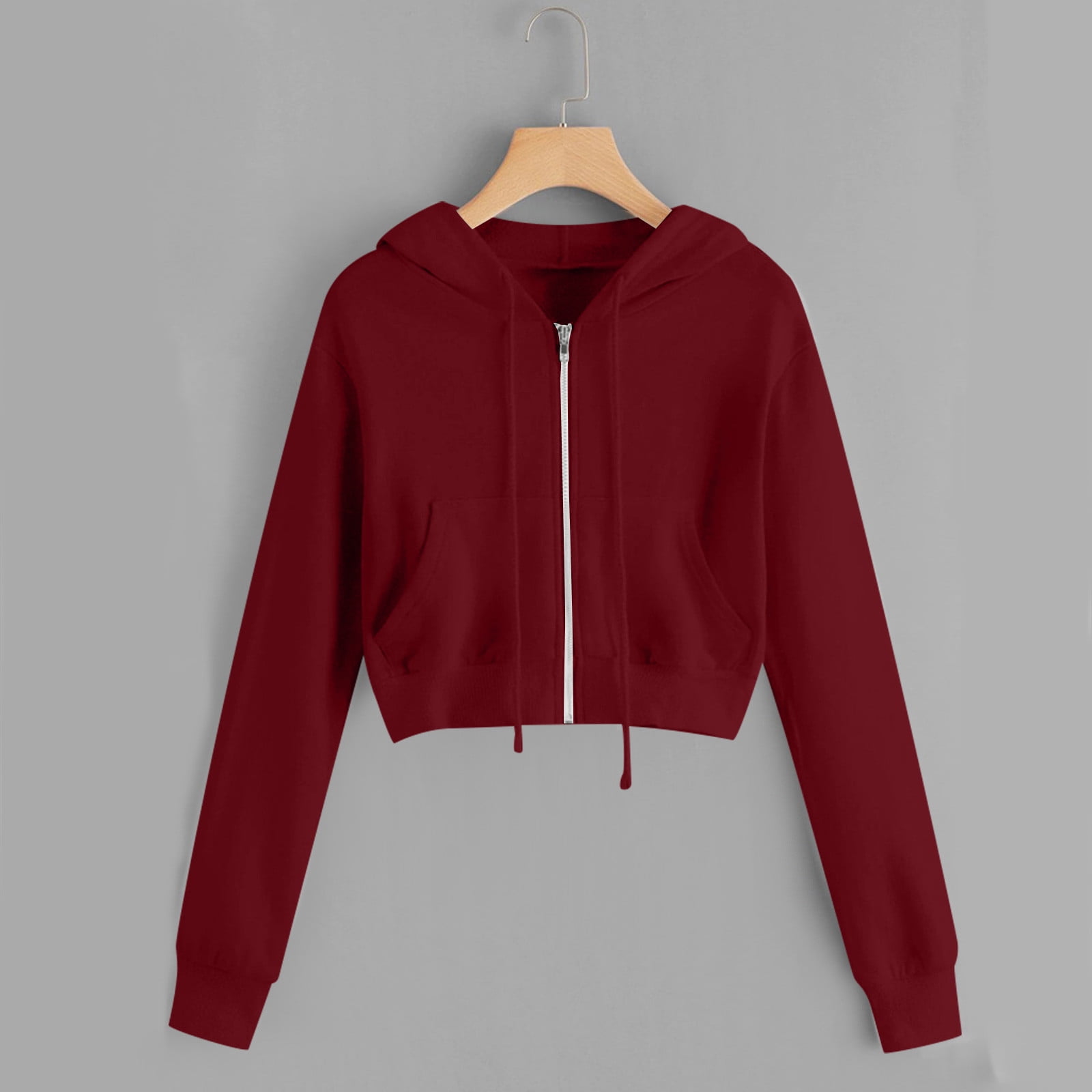 Women and Juniors Casual Long Sleeve Drawstring Cropped Top Hoodie