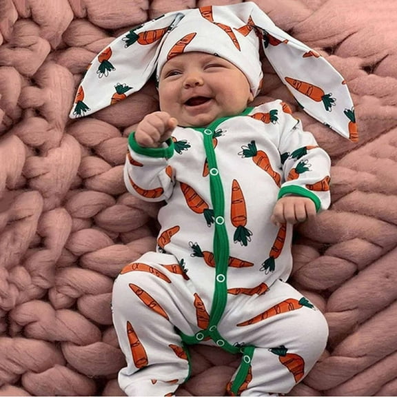 Up to 65 off!Lolmot Easter Baby Clothes Baby Girls Boys Bunny Romper Onesie Easter Outfits Baby Pajamas Bodysuit Infant Newborn Jumpsuit with Rabbit Hat on Clearance