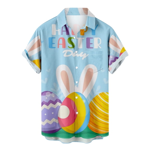 Lolmot Easter Shirts for Men Funny Hawaiian Short Sleeve Shirts Bunny Carrot Printed Button Up Shirts Casual Pocket Loose Beach Sweatshirts