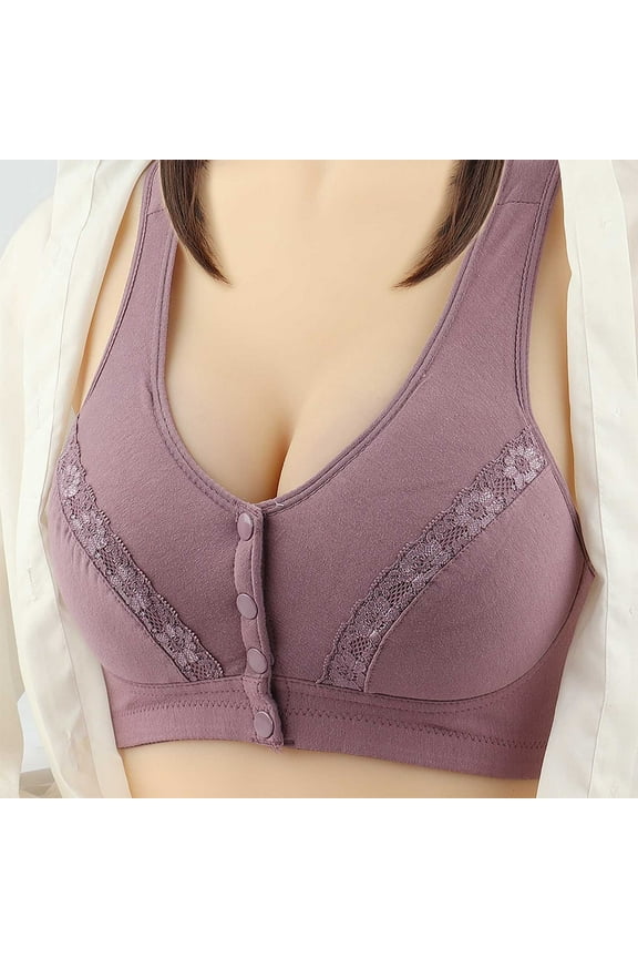 Under $5.00,Lolmot Everyday Cotton Snap Lace Bras - Women's Front Close Solid Color U-Back Support Push Up Wireless Bra Builtup Sports Bra