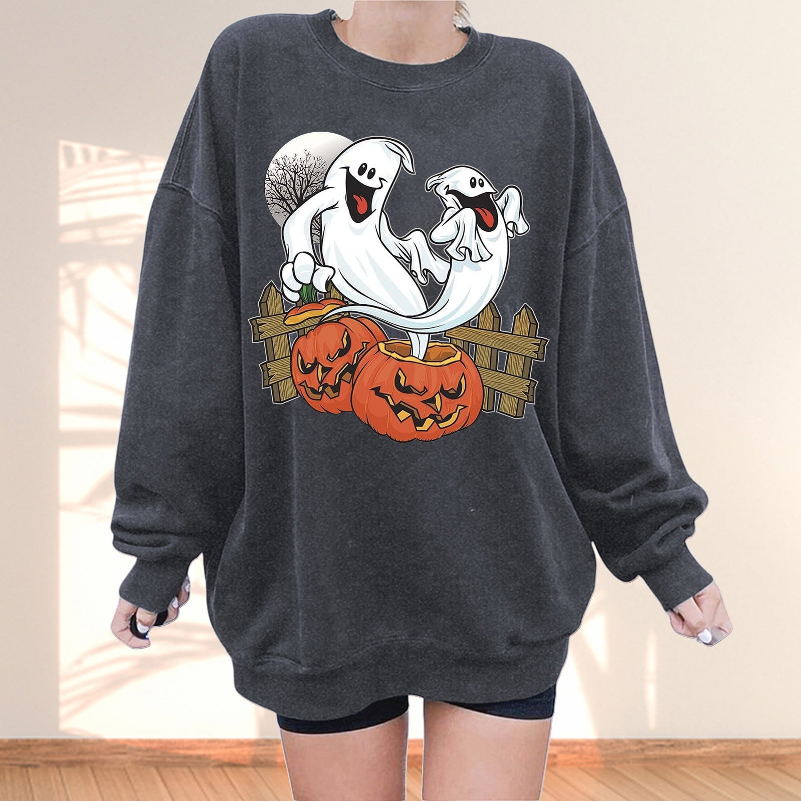 Lolmot Fall Sweatshirts for Women Ghost Pumpkin Coffee Graphic