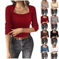 thumbnail image 1 of Lolmot Fashion Ribbed Sweaters for Women, Casual Square Neck Long Sleeve Shirts, Slim Fit Basic Tops, Soft Comfy Going Out Tops, 1 of 8