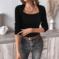 thumbnail image 1 of Lolmot Fashion Ribbed Sweaters for Women, Casual Square Neck Long Sleeve Shirts, Slim Fit Basic Tops, Soft Comfy Going Out Tops, 1 of 7