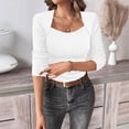 thumbnail image 1 of Lolmot Fashion Ribbed Sweaters for Women, Casual Square Neck Long Sleeve Shirts, Slim Fit Basic Tops, Soft Comfy Going Out Tops, 1 of 5