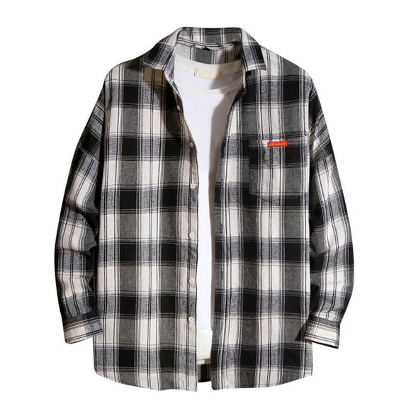Lolmot Flannel Shirt for Men Long Sleeve Button Down Shirt Lightweight Jacket Top Fall Fashion Outfits Casual Plaid Shirts