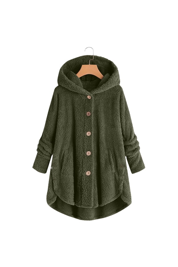 Up to 65 off!Lolmot Fleece Jacket Women Plus Size Winter Coat Cute Fleece Long Sleeve Button Plush Hooded Jacket Fall Oversized Windproof Outwear Coat