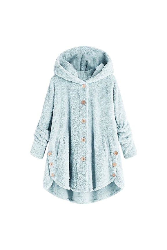 Lolmot Fleece Jackets for Women Plus Size Button Hooded Sweatshirt Loose Solid Color Cardigan Wool Coat Winter Jacket