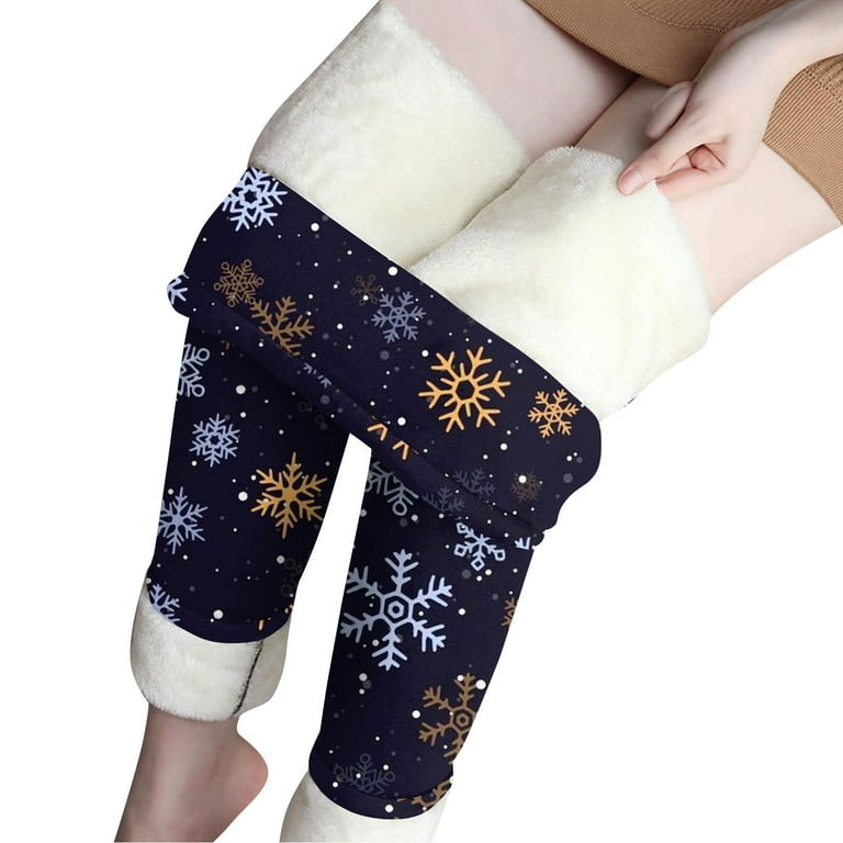 Lolmot Fleece Lined Leggings Women Christmas Printed Warm Tight