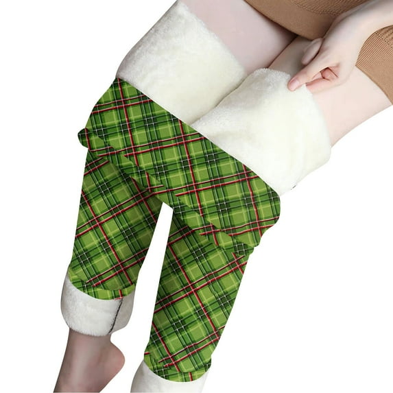 Lolmot Fleece Lined Leggings for Women Plus Size High Waist Thick Tights Stretchy Workout Yoga Pants Christmas Plaid Snowflake Print Winter Warm Plush Pants