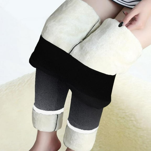 Lolmot Fleece Lined Leggings Women Thickened High Waist Leggings Gradient Color Plus Size Thermal Sherpa Elastic Leggings Winter Warm Stretchy Pants Tights