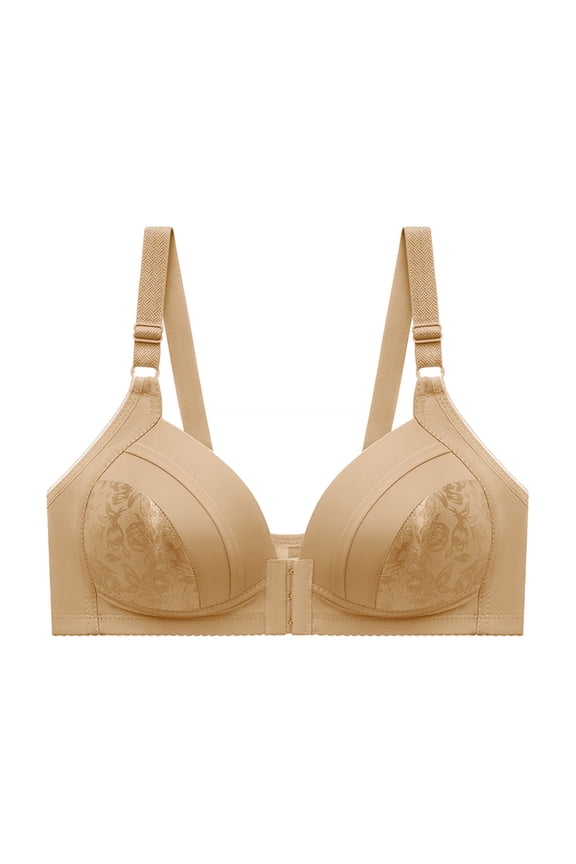 Lolmot Front Close Wirefree Bra for Women Plus Size Lace Bralette Push Up Padded Bralette Wire Free Everyday Bras Gathers Non Rim Breast Fashion Underwear