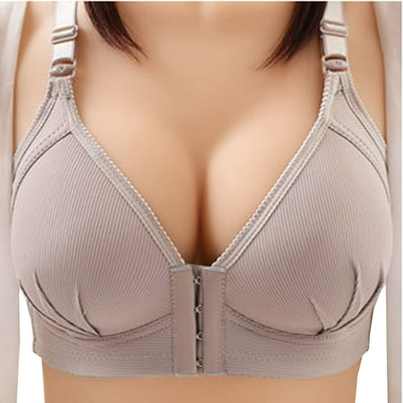 Lolmot Front Closure Bras for Women Sexy Plus Size Solid Color Wirefree Non-Magnetic Buckle Underwear Brasp