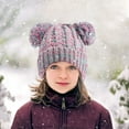 thumbnail image 1 of Lolmot Girls Boys Kids Winter Hat Warm Fleece Beanie with Double Pom Pom, Girls Accessories Knit Beanies Cap, 1 of 1