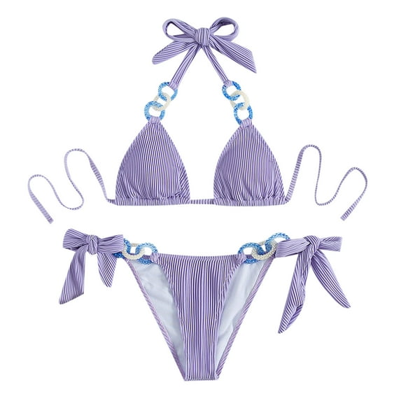 Lolmot Girls' Swimwear Fashion Solid Color Print Split Bikini Minimalistic Sexy Circle Decoration Laceing Sling Women's Swimsuit