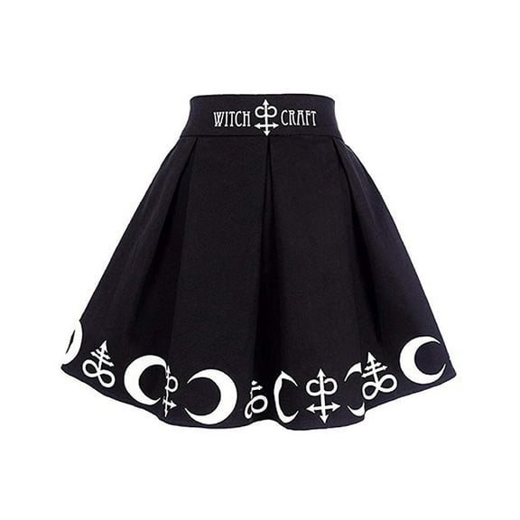 Lolmot Goth Skirts For Women Gothic Punk Witchcraft Moon Magic Spell Symbols Pleated Mini Skirt Stretchy Tummy Control Skirts