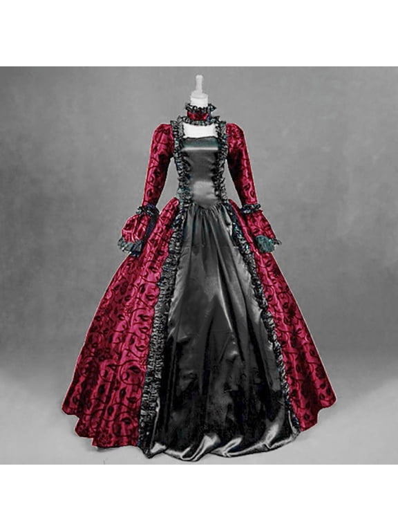 Lolmot Gothic Dresses for Women Retro Floral Print Flare Sleeve Princess Ball Gowns Dress Medieval Renaissance Victorian Lace Dress Maxi Dress Halloween Costume