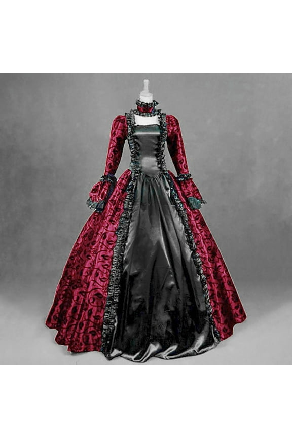 Lolmot Gothic Dresses for Women Retro Floral Print Flare Sleeve Princess Ball Gowns Dress Medieval Renaissance Victorian Lace Dress Maxi Dress Halloween Costume