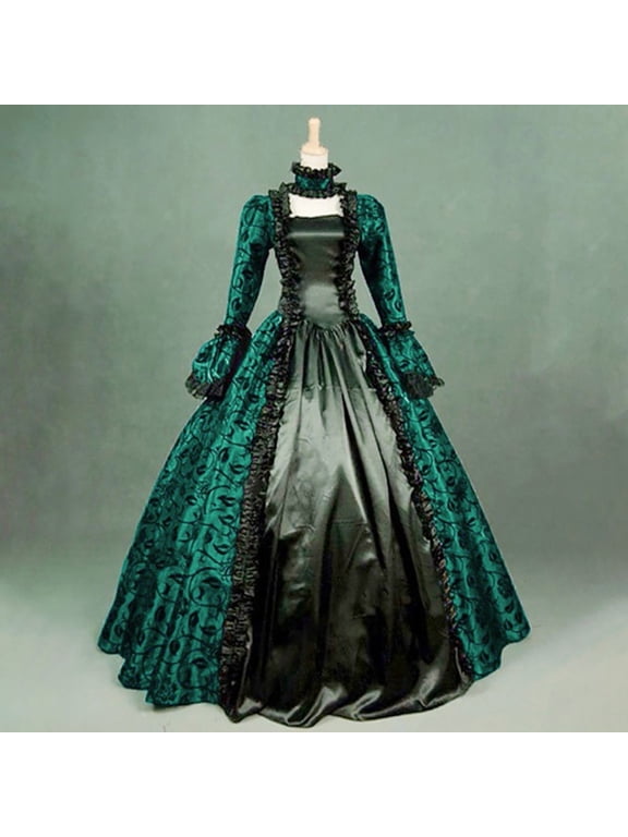 Lolmot Gothic Dresses for Women Retro Floral Print Flare Sleeve Princess Ball Gowns Dress Medieval Renaissance Victorian Lace Dress Maxi Dress Halloween Costume