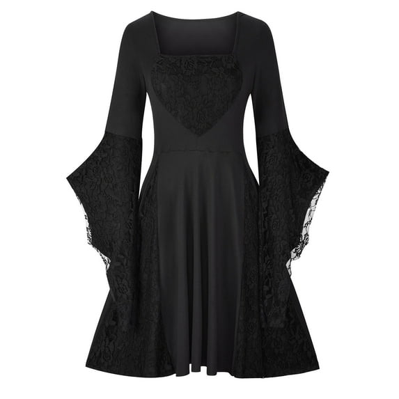 Lolmot Gothic Dresses for Women Long Sleeve Court Vintage Lace Dress Cocktail Party Dress